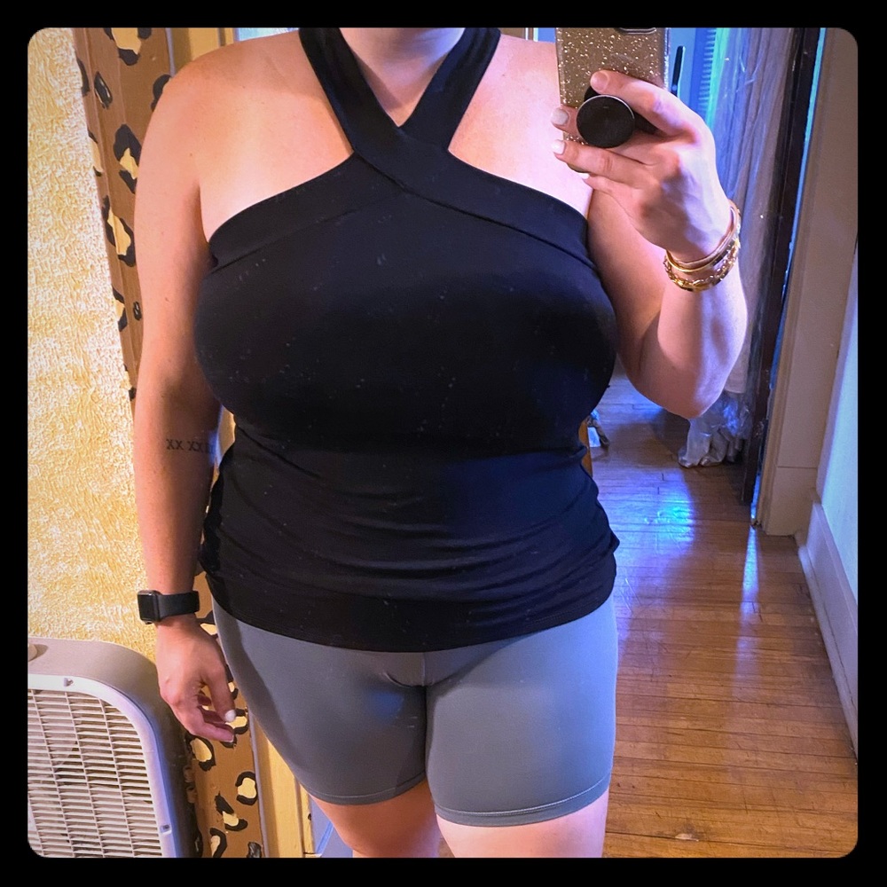 Criss cross black halter tank top